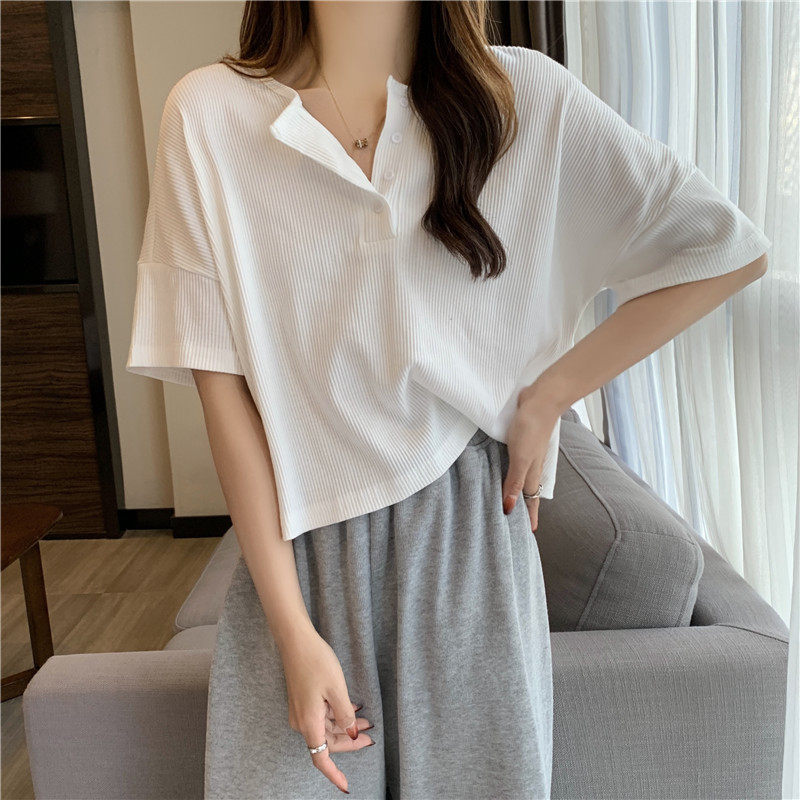 Short sleeve t-shirt woman early spring summer 2022 new Korean version loose 100 lap half sleeve blouses bottom-shirt-ins tide
