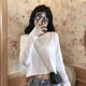 White T-shirt women's long-sleeved 2024 new spring, autumn and winter inner layering shirt, short navel-baring ear-hemmed top