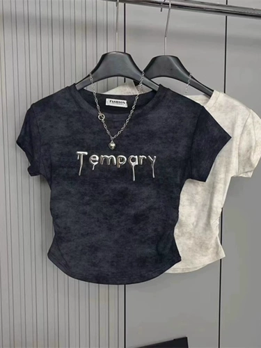 Летняя футболка с коротким рукавом, приталенный короткий корсет, в американском стиле, короткий рукав, в корейском стиле