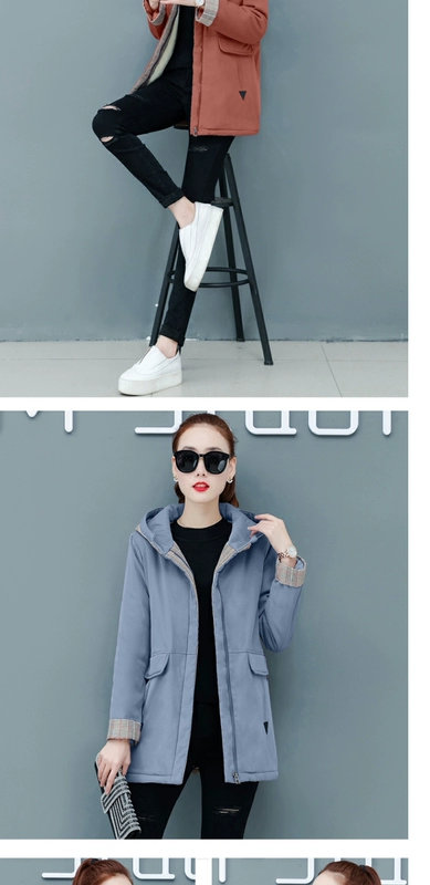 Áo khoác cotton nữ phiên bản Hàn Quốc bf lỏng kiểu Hong Kong 2019 phong cách mới cộng với áo nhung dài giữa mùa đông áo khoác có mũ trùm đầu - Bông