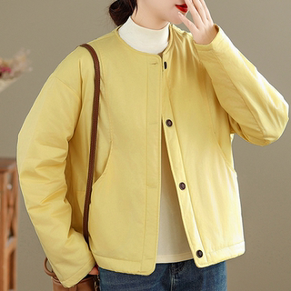 时尚纯色夹棉休闲外套女秋冬季设计感小众高级感小个子巨好看棉袄