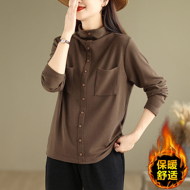 Half-turtle collar German velvet bottoming shirt for women 2023 new autumn and winter thickened inner loose slimming western style age-reducing top