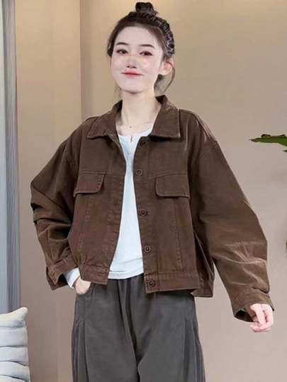 Herbstkleidung Arbeitskleidung im westlichen Stil, kurze Denim-Jacke, 2025, neuer heißer Stil, fette mm, schlankmachende, lockere, große Jacke