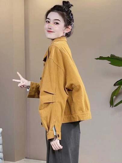 Herbstkleidung Arbeitskleidung im westlichen Stil, kurze Denim-Jacke, 2025, neuer heißer Stil, fette mm, schlankmachende, lockere, große Jacke