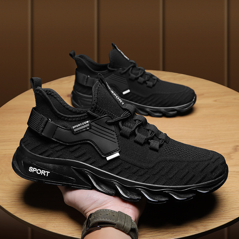 Chef men's shoes autumn kitchen special waterproof non-slip sports flying woven breathable mesh surface pure black work work tide shoes