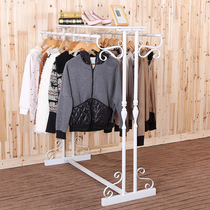 Wrought iron clothing display clothing store floor-mounted mens and womens double hanger zhong dao jia shoes shelf