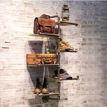Retro do old water pipe iron shoe bag display stand solid wood wall shoe bag shelf display rack