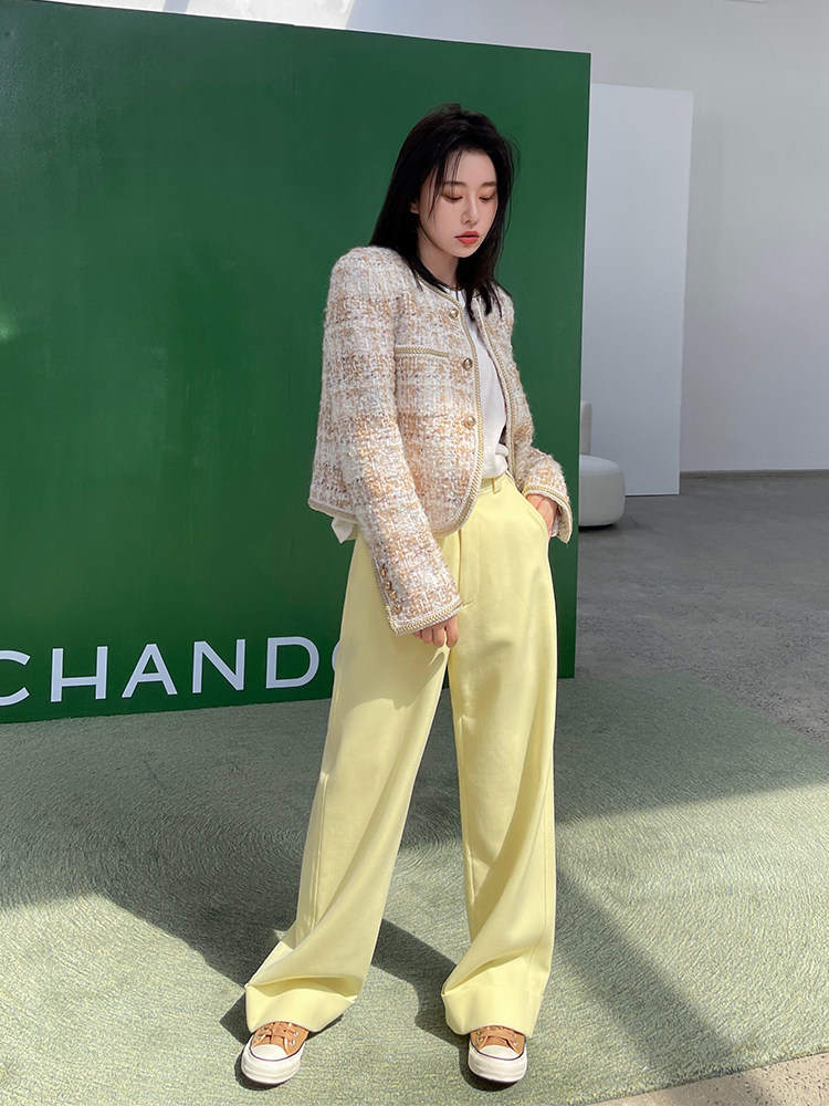 CHANDOOIVY high definition Italy imports thick and elastic wool high waist display slim pendant sensation two-meter long pants