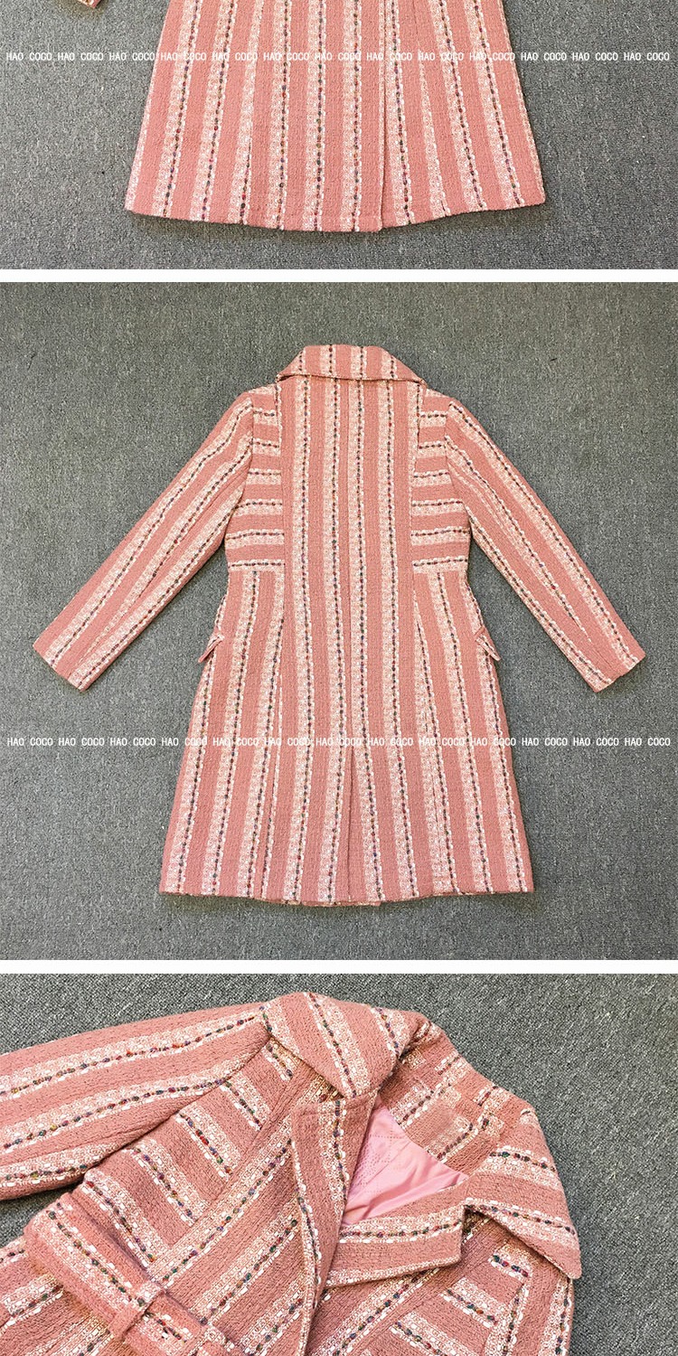Áo khoác sọc cam 2017 mùa đông hao coco tùy chỉnh châu Âu và Mỹ retro catwalk eo len dài áo choàng dài nữ