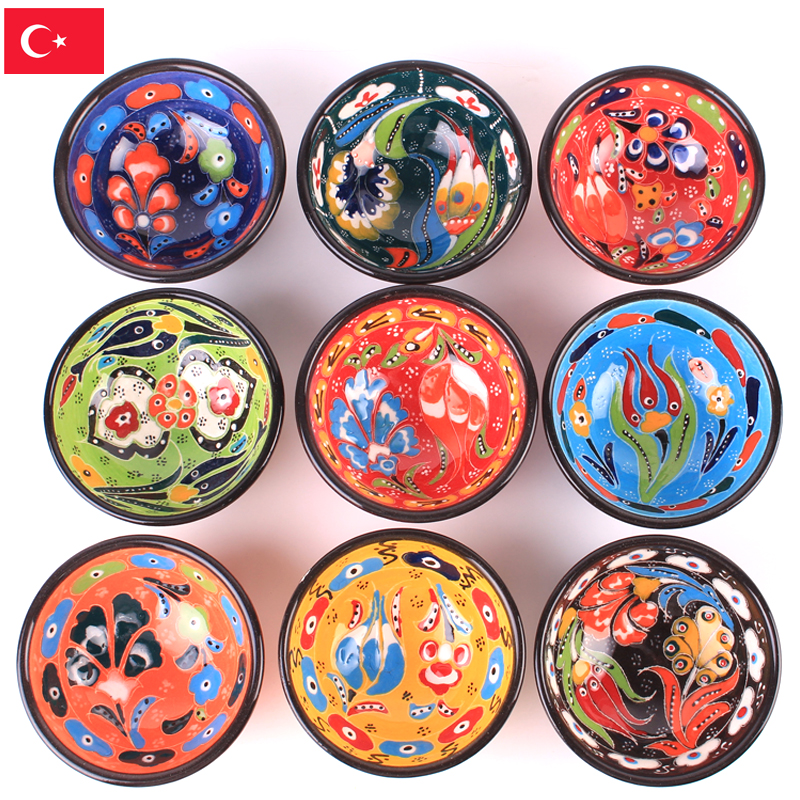 Turkey imported hand-painted ceramic bowl handmade bowl decorative bowl Tea bowl small bowl 8cm Turkish painted