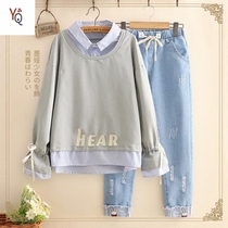  Junior high school autumn clothing womens suit 2019 new Korean version student suit easy college wind girl spring and autumn two