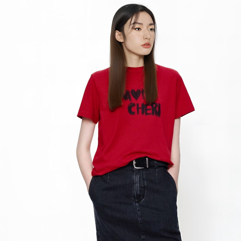 Authentic m Brand Store 2025 Autumn New Cotton Snowflake Yarn Letter Print Round Neck Regular Shoulder Loose H-Line Short-Sleeve T-Shirt Authentic m Brand Store 2025 Autumn New Cotton Snowflake Yarn Letter Print Round Neck Regular Shoulder Loose H-Line Short-Sleeve T-Shirt