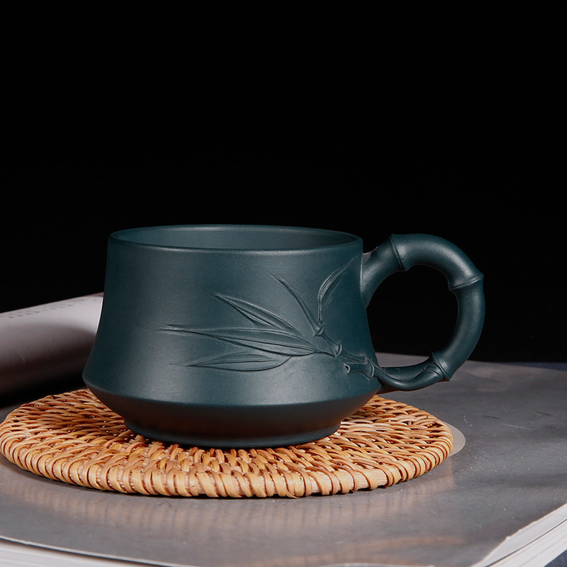 Yixing Purple Sand Cup Master Cup Merit Tea Cup Tasting Cup Pure Handmade Original Mine Green Clay Bamboo Leaves Master Cup single cup