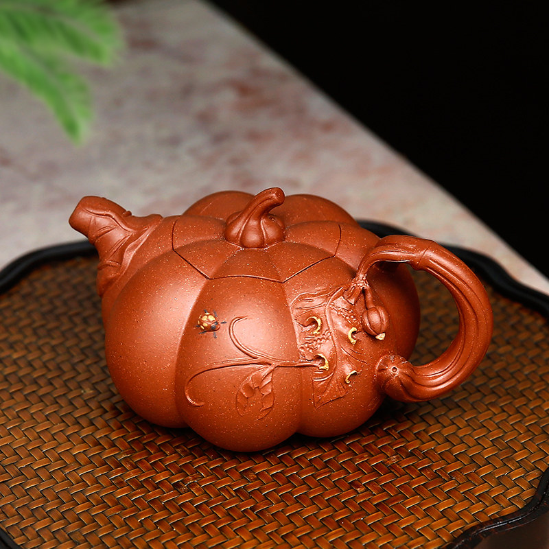 Yixing purple sand pot pure handmade teapot tea set household domestic industrial raw ore downhill mud coarse sand sketch pumpkin pot