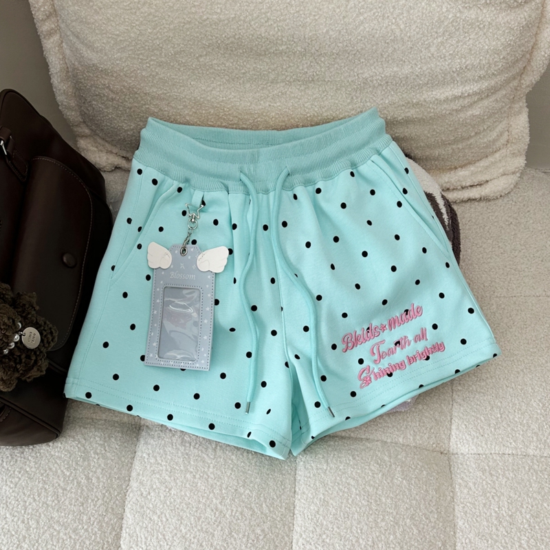 Nuneon American-Style Dopamine Polka Dot Shorts for Women 2026 Summer Casual Pants Drawstring Versatile Beach Pants Sports Pants