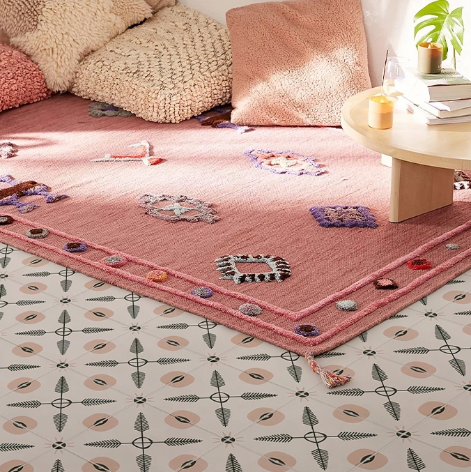 Small match Nordic wind pink tile creative floral tiles minimal fresh wall tile balcony toilet 200