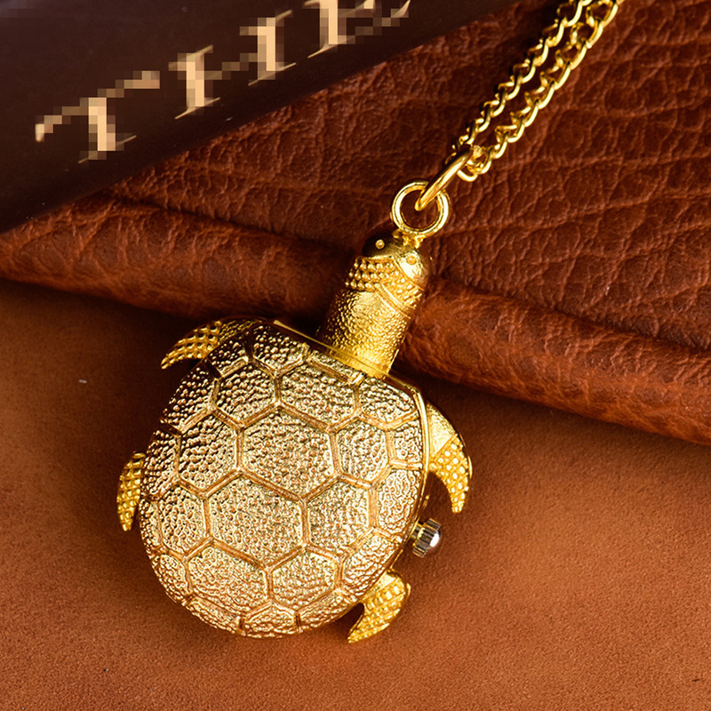 Pocket Watch Retro Flip Cover Turtle Necklace Watch Children's Cute Cartoon Hanging Watch Student Quartz Watch Boy Creative Gift