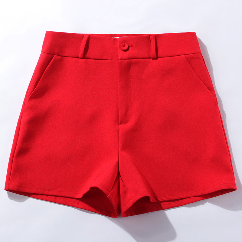 Women's Outerwear Shorts 2025 Summer New High-Waisted Slimming A-Line Pants Loose Black Wide-Leg Suit Red Hot Pants