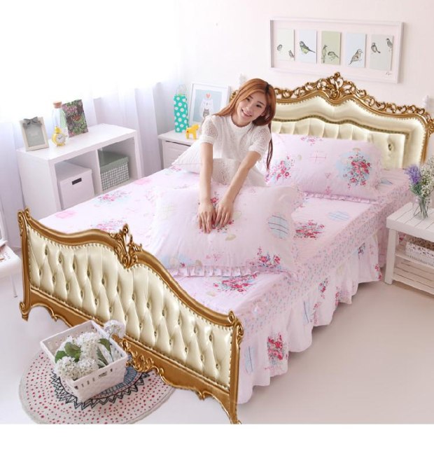 Bộ chăn ga gối cotton châu Âu đơn mảnh vách ngăn giường đơn đặt đôi giường bông trải giường 1,51,8 mét - Váy Petti ga giường có viền