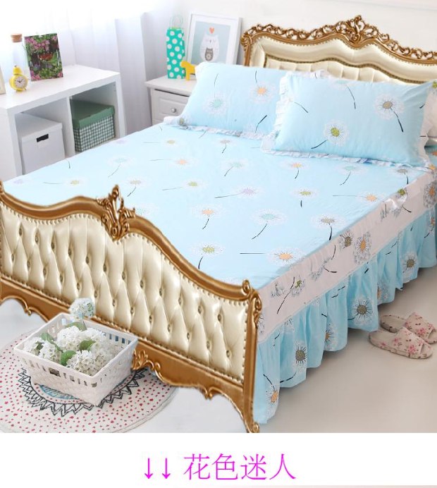 Bộ chăn ga gối cotton châu Âu đơn mảnh vách ngăn giường đơn đặt đôi giường bông trải giường 1,51,8 mét - Váy Petti ga giường có viền