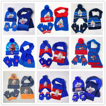 Japanese single childrens Ultraman cartoon hat scarf autumn and winter boys plus velvet knitted warm woolen hat three-piece set