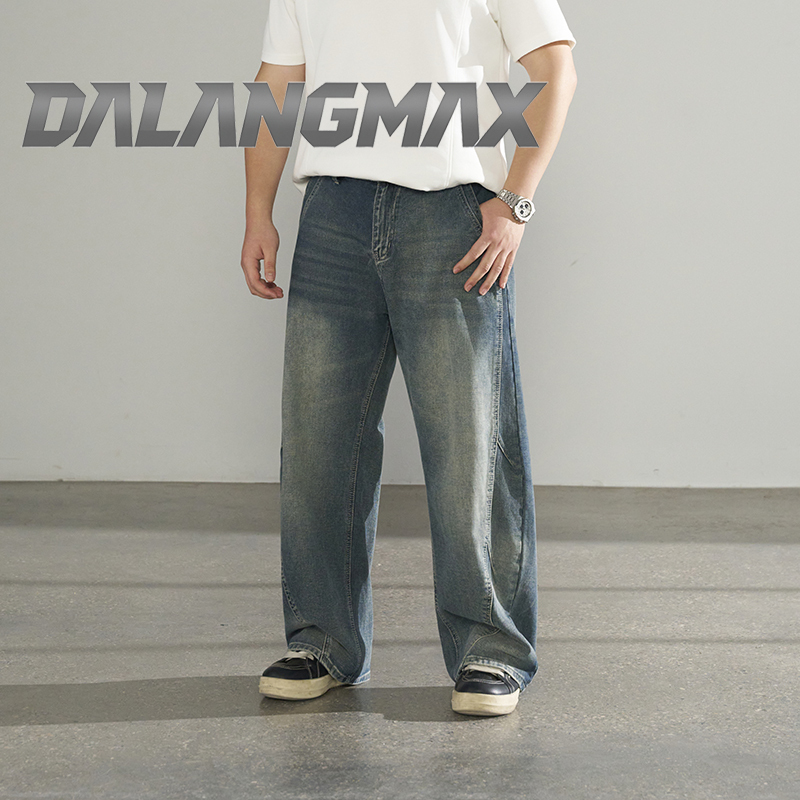 Dalangmax【Scimitar Cut】Chen Dalang Plus Size Men's Japanese Style Washed Distressed Jeans Vintage Loose Fit Dalangmax【Scimitar Cut】Chen Dalang Plus Size Men's Japanese Style Washed Distressed Jeans Vintage Loose Fit