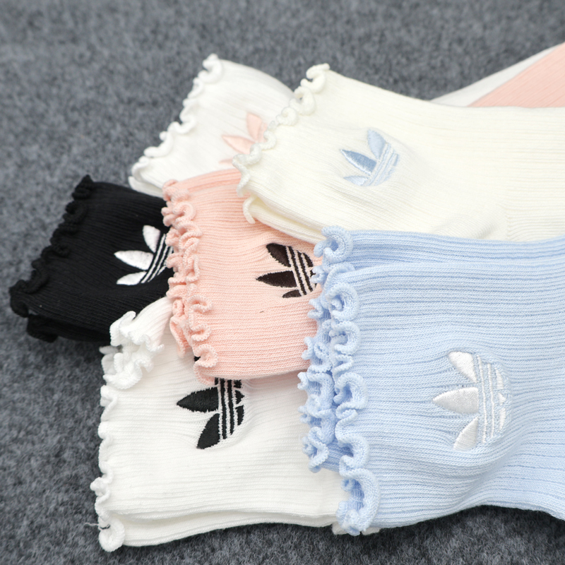 Adidas Originals New Women's Socks Sports Casual Socks with Ruffled Edges Mid-Calf Socks Kd8368