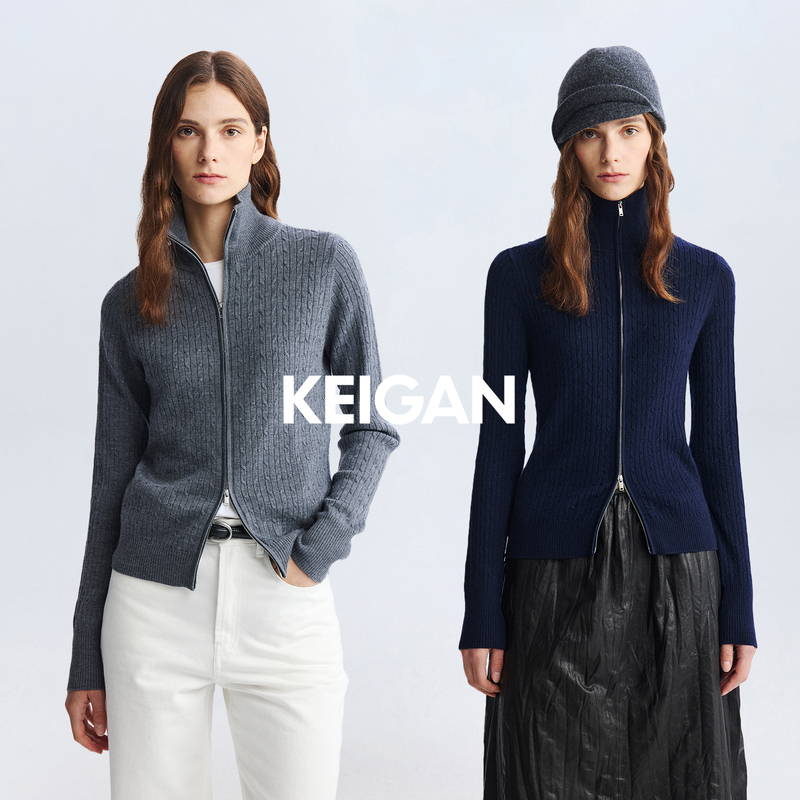Open-Front/German Biella Washable 100% Merino Wool Classic Cable Knit Double-Zip Slim-Fit Knit Cardigan Open-Front/German Biella Washable 100% Merino Wool Classic Cable Knit Double-Zip Slim-Fit Knit Cardigan