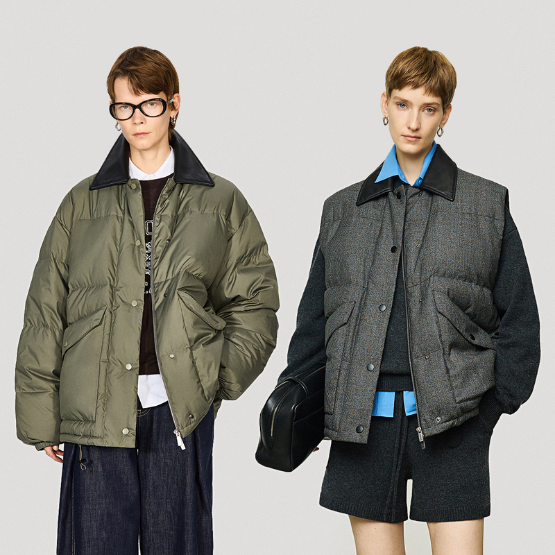 Black Label/Italian Marzotto Hungarian Imported 95% White Goose down Houndstooth Pattern Leather Collar down Jacket