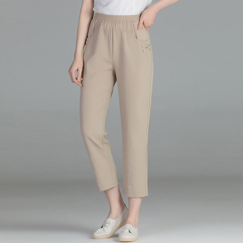 Middle-aged moms loaded with spring summer slim fit tightness waist casual pants summer clothing 40-50 middle-aged and older women pants 2022 new