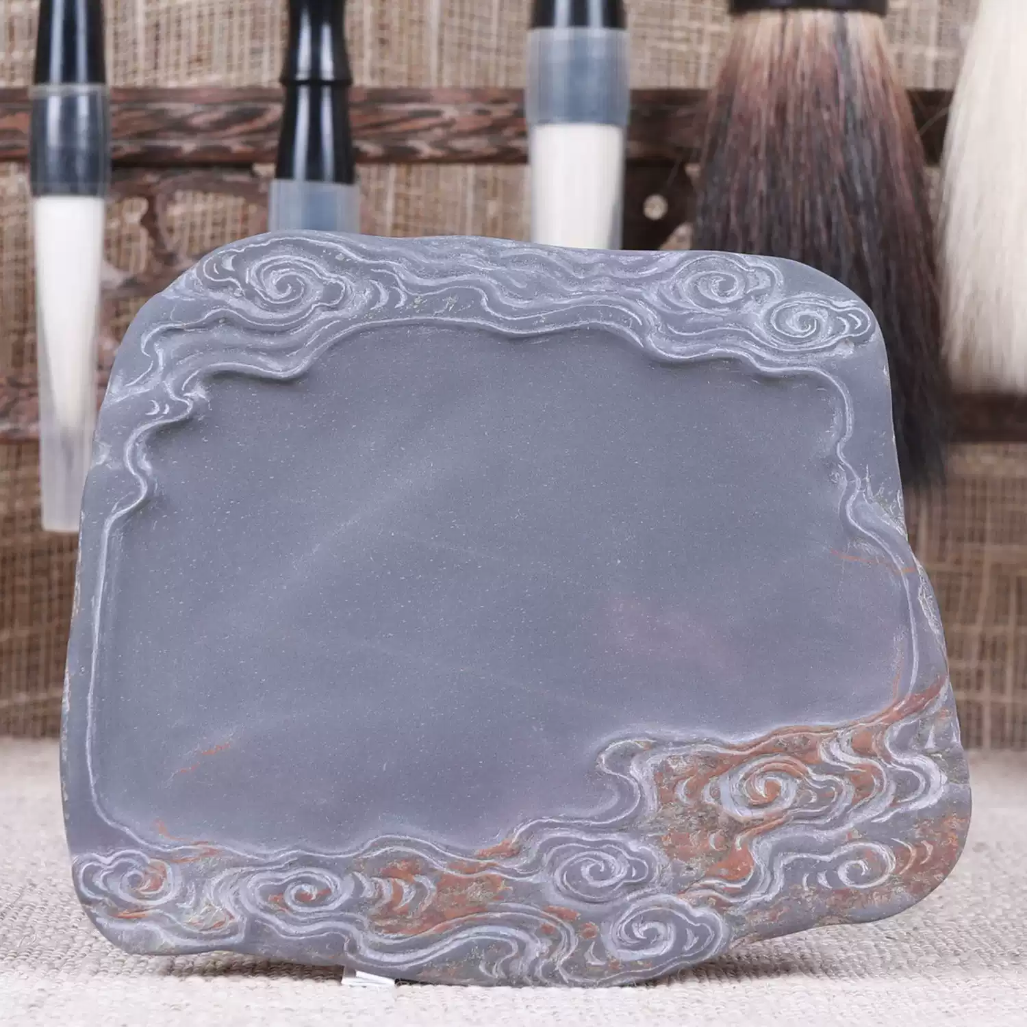 中国端溪硯石眼硯老坑龍魚彫文房四宝 年代物32cmx32x7.9cm重 10kg 中国