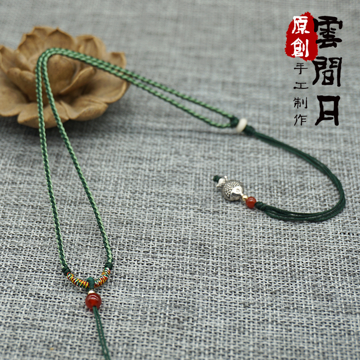 Hand knit jade fine jade jade jang necklace jade green pine necklace pine pine hanging rope male and female red rope
