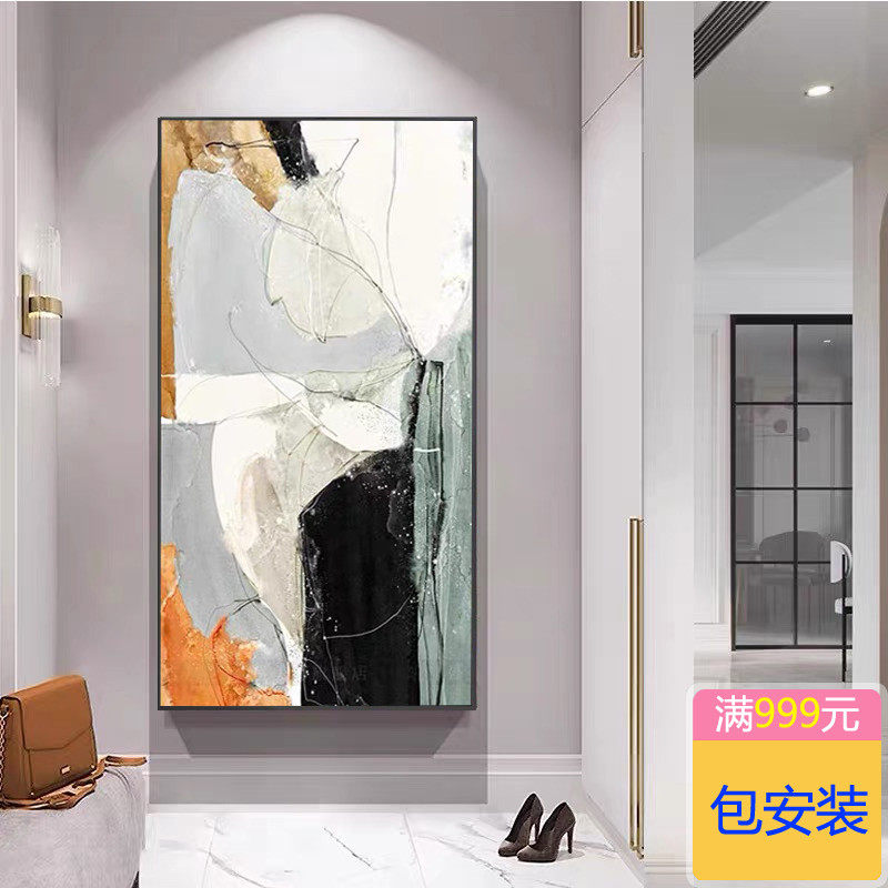 Oil painting hand-painted abstract black and white luxury modern living room sofa background wall decorative painting Nordic porch corridor hanging painting