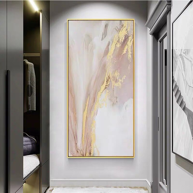 Pure hand-painted modern minimalist oil painting abstract gold foil living room porch decorative painting hotel restaurant light luxury handmade hanging painting