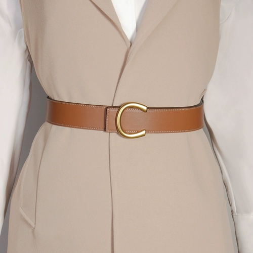 Двусторонний ремень, подходит с юбкой, платье, коричневый модный утягивающий пояс на талию, из натуральной кожи