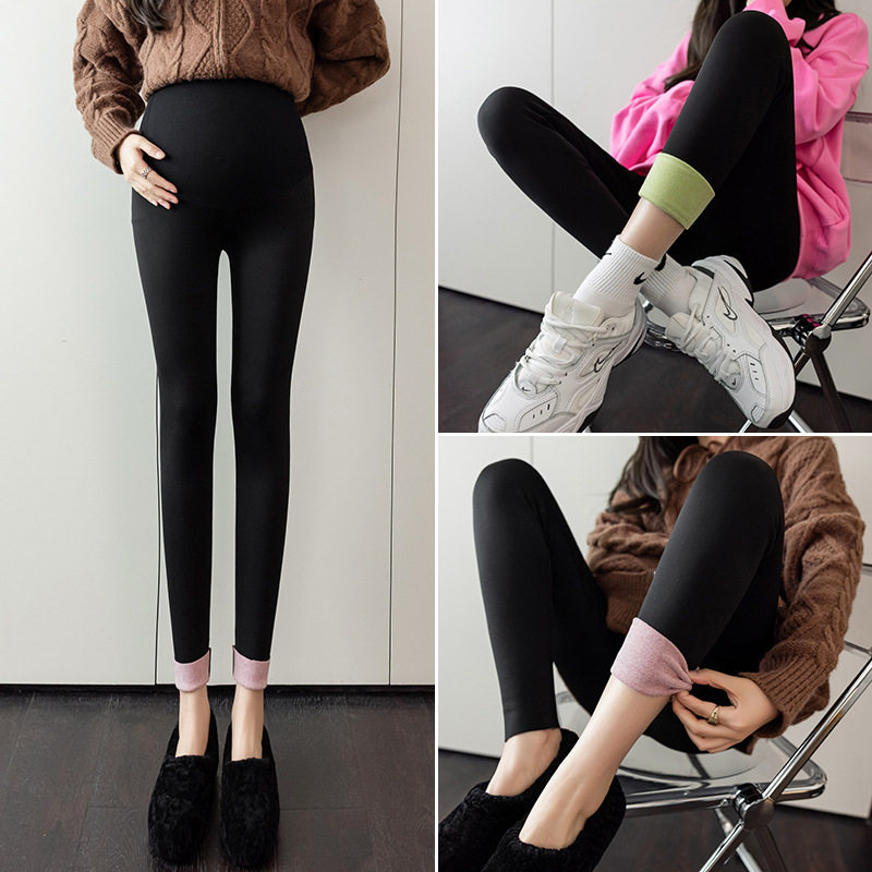 Pregnant Woman Pants Spring Autumn Plus Suede No Mark High Waist Shark Pants Inside of pants Outside Wearing Yoga Pants Gestation and Thin Suede Pants
