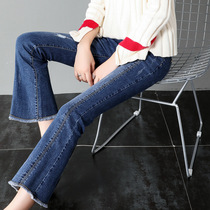 Pregnant women 2021 New wear high-end pregnant women denim leggings spring and autumn fashion micro trumpet belly ankle-length pants