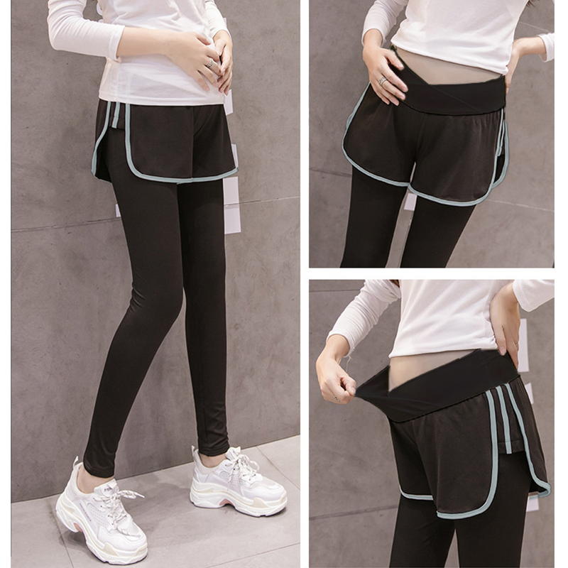 Pregnant women yoga pants large size fat MM pregnancy fashion outer wear V waist fake two pieces slimming fitness pants tight underwear