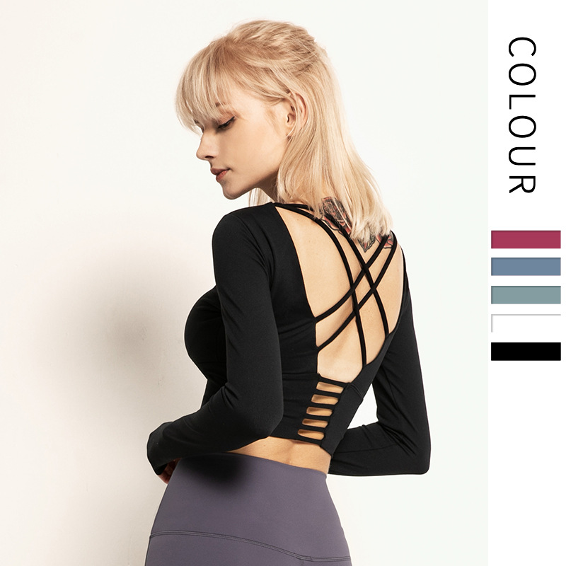 2021 New Pregnant Women Yoga Jacket Long Sleeve Sexy Umbilical Quick-drying Fitness T-shirt with Chest Pad No Bra