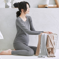 Pregnant women autumn pants set thin velvet thermal underwear long sleeve collar autumn and winter new solid color cotton pullover base shirt