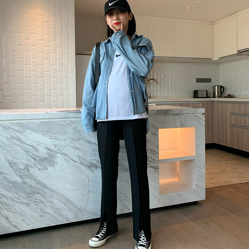Pregnant Woman Broadlegged Pants Winter Care Straight Drum Long Pants Fashion Loose Outside Wearing Plus Suede Thickened Chaoma Casual Inner Lap Pants