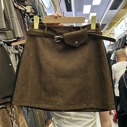 American Retro Imitation Suede Hip-Hugging Short Skirt 2025 Spring & Fall New Fashion High-Waisted A-Line Skirt for Women 436C
