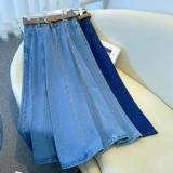 Синяя летняя тонкая длинная джинсовая юбка для отдыха, высокая талия, А-силуэт