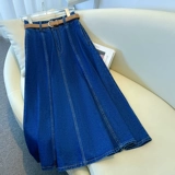 Синяя летняя тонкая длинная джинсовая юбка для отдыха, высокая талия, А-силуэт