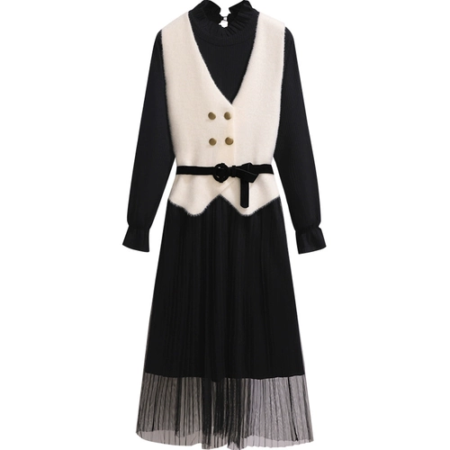 Осенний жилет, комплект, юбка, яркий броский стиль, коллекция 2022, в западном стиле