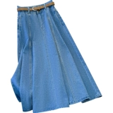Синяя летняя тонкая длинная джинсовая юбка для отдыха, высокая талия, А-силуэт