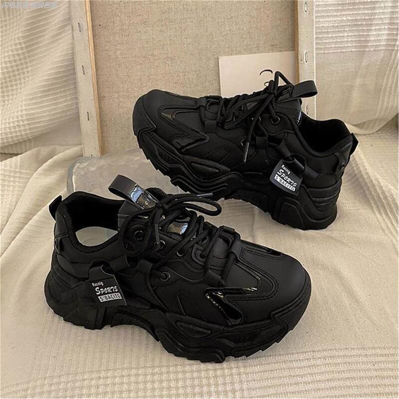 Black Dad Shoes for Spring, Soft-Soled, Non-Slip, Waterproof, Suitable for Long Standing in the Kitchen, Sports, Work, Black Shoes for Women, Comfortable for Working Without Tiring the Feet