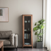 Nordic modern simple solid wood bookcase black walnut display cabinet glass side cabinet vertical cabinet living room side cabinet locker