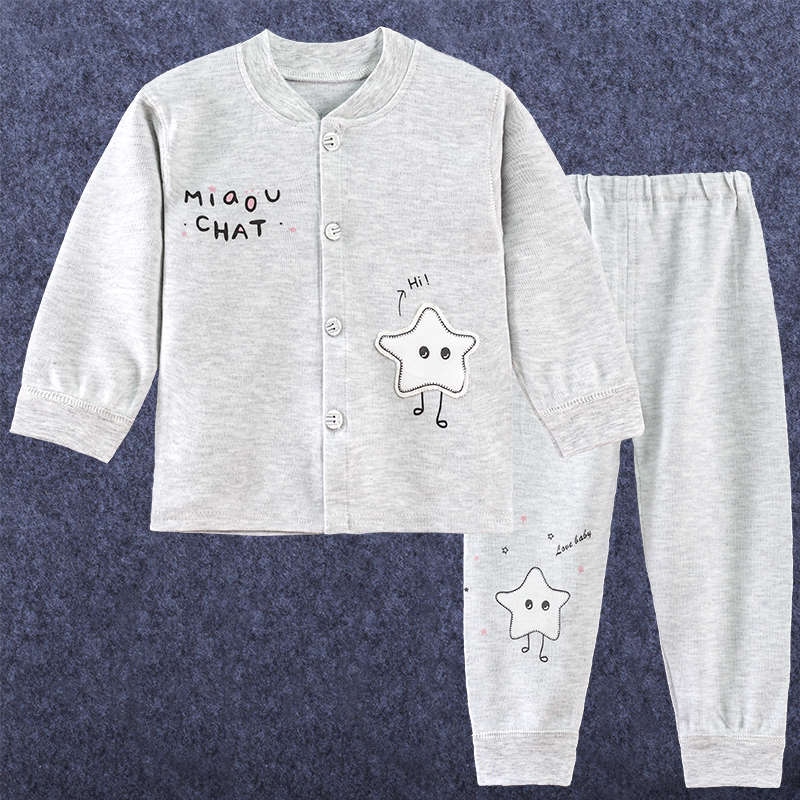 Childrens bộ đồ lót mùa xuân và mùa thu cotton mỏng quần mens mùa thu 1-3 năm bé già trẻ em pajama cardigan.