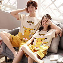 Summer Cartoon Cute Couple Sleepwear Pure Cotton Short Sleeves Men And Womens Home Clothing Two Suits Summer Thin big size